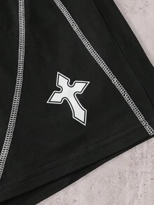 Skyrend Men's Contrast Stitching Elastic Waist Drawstring Casual Shorts Faith Over Fear Shorts Jesus Shorts Christian Shorts Men's Streetwear Shorts Cross Shorts Sport Shorts For Men Mesh Short For Men Christian Clothing Menemo Grunge - Black - View 5