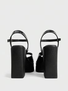 Sugerpunk Giày sandal cao gót hở mũi thời trang và gợi cảm dành cho nữ, phong cách punk gothic thanh lịch, thiết kế quai đơn đính kim loại, đế dày chống thấm nước, gót chunky, giày slip-on mùa xuân/hè dành cho các bữa tiệc hộp đêm/lễ hội. - màu đen - Xem 4