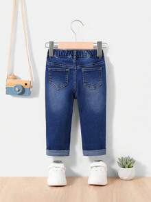 SHEIN Quần jean bó ống rộng co giãn thời trang thường ngày cho bé trai - Rửa tối - Xem 2