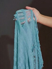 Slaydiva Plus Size Summer Sleeveless Hollow-Out Sheer Dress - Mint Blue - View 8