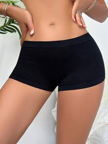 SHAPORA Women Solid Color Simple Seamless Antiexposure Panties For Summer Daily - Black - View 3