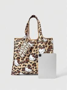 HELLO KITTY AND FRIENDS | SHEIN 1 Piece, Leopard Print Bow Cat Pattern Folding Shopping Bag, Large Capacity Waterproof Tote Bag. - Multicolor A2 - View 4