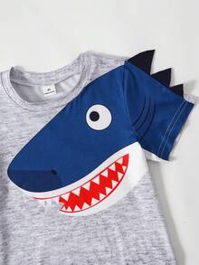 3pcs/Set Young Boys Loose Casual Cute Cartoon Animal Print Contrast Sleeve T-Shirt Set, Suitable For Daily, Commute, Leisure, Vacation, Sports - Multicolor - View 3