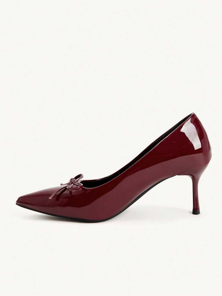 CUCCOO CHICEST Women's Fashion And Elegance Burgundy Bow Pointed High Heel Single Shoes