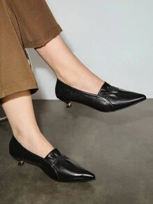 Bholvia Giày cao gót mũi nhọn nữ, giày công sở chuyên nghiệp đa năng, phong cách xuân thu mới, thanh lịch, giày cao gót mèo - màu đen - Xem 2