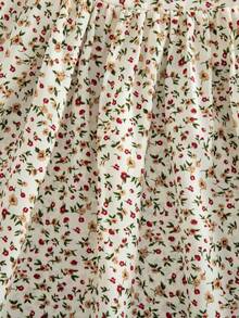 SHEIN Emery Rose Kids 儿童少女可爱碎花度假连衣裙，一件装，休闲可爱日常秋季穿搭，棕色蝴蝶结装饰无袖蓬蓬裙 - 彩色 - 查看 5