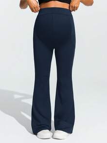 SHEIN 孕妇纯色休闲喇叭裤，带口袋 - 藏蓝色 - 查看 4