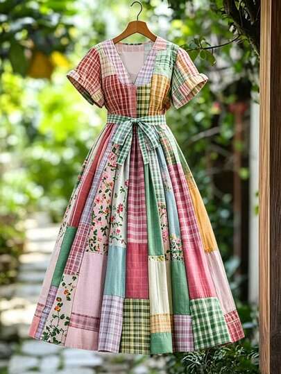 GlowEve Vestido feminino casual de festa com estampa floral e decote em V profundo