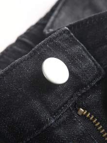 Tween Boy Fashion Casual Grunge Black Dotted Hole Elastic Tight Denim Shorts For Rave Back-To-School Summer - Black - View 5