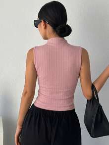 DAZY Women High Neck Fitted Camisole - Pink - View 3