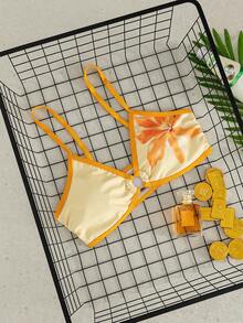 Swim Mod Swim Vcay 新款女士印花可调节细肩带比基尼上衣，休闲海滩度假 - 彩色 - 查看 3