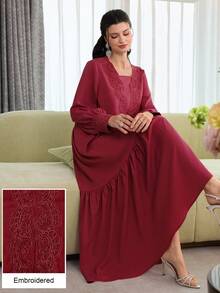Yasmyna Elegante bata de fiesta holgada con parches de encaje floral para mujeres - Burdeos - Ver 8
