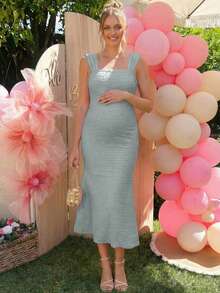 Loomaby Vestido elegante sin mangas con dobladillo de cola de pez de unicolor para maternidad - Gris - Ver 3