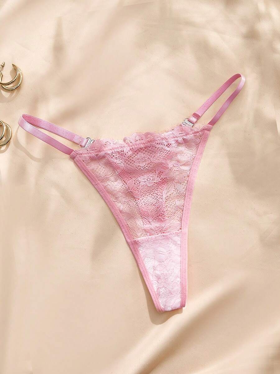 Charlaine Fashionable Sexy Low-Waist Lace Thong - Pink - View 1