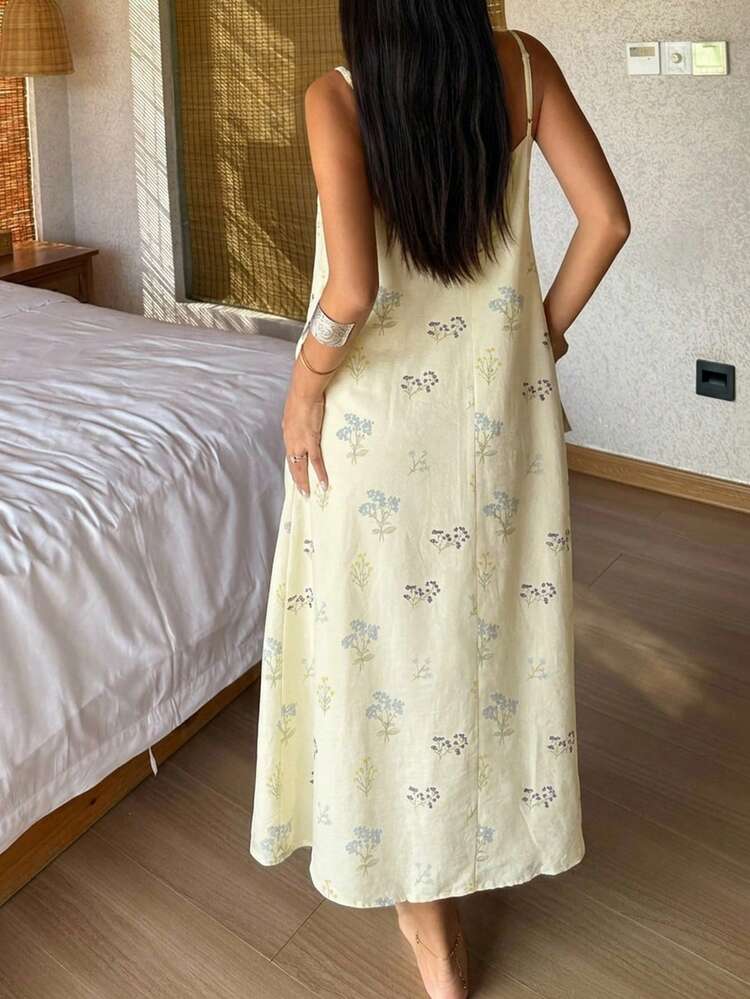 Floral Print Trim Splice Camisole Nightgown For Women
