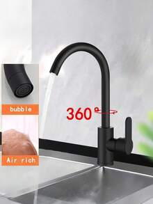 1PC Stainless Steel Kitchen Faucet - Swivel Hot Cold Water Tap For Sink Splash Proof Rotatable Kitchen Items Accessories Tools - Black - View 8