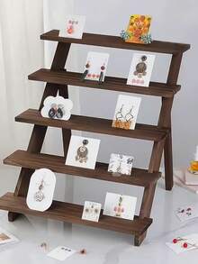 1pc Wooden Display Riser, 3/4/5 Tier Earring & Ring Holder Stands,Farmhouse Cupcake Stands, Table Display Stand For Vendors, OrganizerShowcase For Tabletop Shows And Home Using, Wood Rustic Risers - Brown - View 3