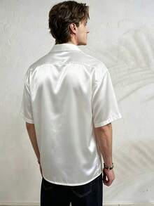 Airaco Men's Satin Short Sleeve V-Neck Shirt - White - View 5