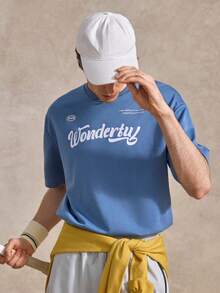Courvante Men Slogan Graphic Drop Shoulder Tee For Your Tennis Boyfriend - Blue - View 5