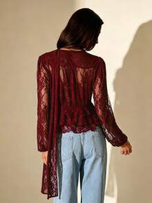 2026 Nuevo Blusa de mujer con cuello de bufanda, al aire libre, sexy, clásico, popular, casual, urbano, moderno, de uso diario, de vacaciones, elegante, de negocios, para ir al trabajo - Rojo - Ver 2