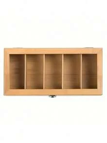 1pc Wooden Tea Bag Storage Box - Multifunctional Tea Cabinet With Shelves For Coffee And Tea Bags, Desktop Organizer Display Box - Khaki - View 11