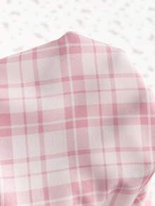 Flirla Women's Deep V Neck Backless Lace Trim Plaid Mini Dress, Spring/Summer - Baby Pink - View 5