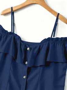 GlowEve CURVE Elegant Ruffled Off Shoulder Blouse For Plus Size Women - Dusty Blue - View 5