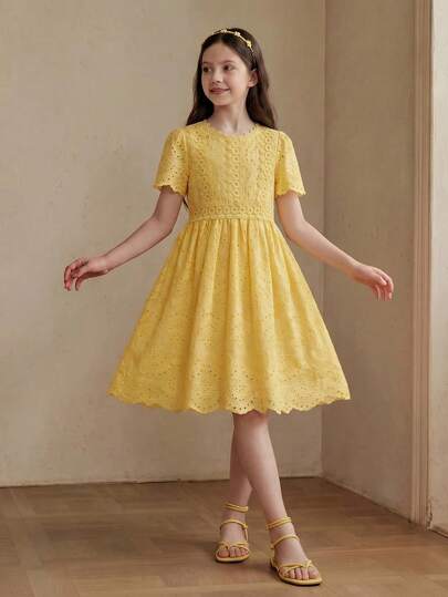 Anewsta Robe polyvalente à col rond et manches courtes pour filles (grandes tailles), convenant pour le port quotidien et les vacances