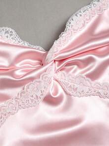 Sweetra Pink Lace Trim Adjustable Strap A-Line Dress,Soft And Seductive Summer Style Suitable For Aniversary Going Out,Date,Beach And Casual Outing Lace Sexy - Pink - View 5