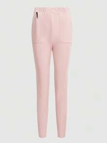 TaskEZ Conjunto de uniforme de pijama de unicolor con top de manga corta y pantalones - Rosa Pálido - Ver 5