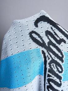 GALLERY FADE Men's Contrast Striped Short Sleeve Pointelle Knit Top, Football - Blue and White - View 6