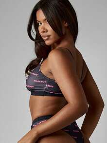 Missguided x Playboy Bralette Underwear Set With All Over Print Design High Cut Panties Elastic Band Soft Stretch Fabric No Wire Comfort Lounge Lingerie Casual Everyday - Multicolor - View 2