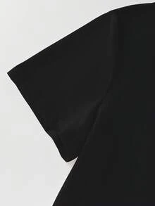 Qadelle 女士蕾丝边圆领休闲百搭日常短袖T恤 - 黑色 - 查看 4