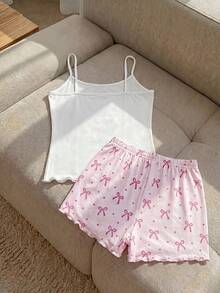Resyla Sexy Butterfly Print Camisole And Shorts Pajama Set - White - View 2