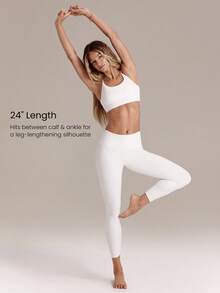 GLOWMODE Quần legging yoga FeatherFit™ cạp cao 24 inch, không xuyên thấu, thiết kế chữ Y nâng mông, có túi ẩn phía trước, tích hợp quần lọt khe, thích hợp mặc hàng ngày khi tập Pilates hoặc các buổi tập khác. - trắng - Xem 4