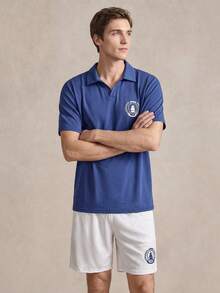 Conjunto de ropa de estar en casa informal y vintage con estampado de monedas azul y blanco para hombres de EverLounge, colección primavera/verano - Multicolor - Ver 4