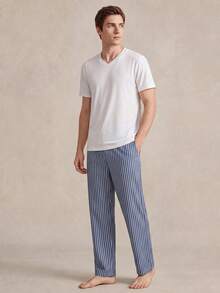 EverLounge 男士休闲条纹家居服套装 - 藍白色 - 查看 6