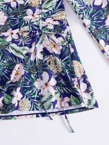 Swim Mulvari Bộ 2 món đồ bơi Burkinis nữ phong cách casual đi biển resort, tay dài, ôm sát, họa tiết cây nhiệt đới và hoa nhiều màu ngẫu nhiên, mẫu mới xuân hè - Nhiều màu - Xem 5