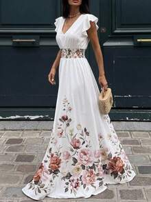 SHEIN Clasi Đầm nữ thanh lịch mới, tay ngắn nhún bèo, eo thắt, thích hợp cho kỳ nghỉ. - Nhiều màu - Xem 4