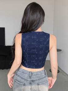 Livesso 女款無袖牛仔背心，寬鬆商務休閒復古水洗藍條紋設計，優雅通勤辦公穿搭，適合春夏度假 - 中等水洗藍 - 查看 2