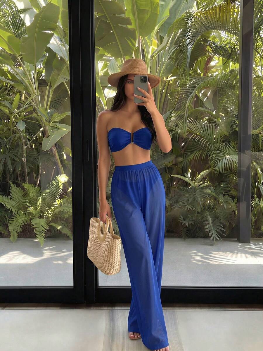 Bonvoyette Summer Beach U Wired Bandeau Bikini With Beach Pants