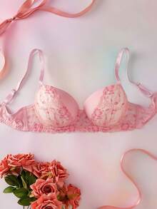 Elorette Sujetador inalámbrico con acolchado, encaje, parches y estampado floral, con alto soporte y elevación, tallas grandes - Rosa - Ver 2