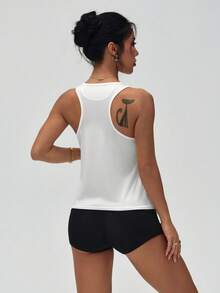 SHEIN Dewbera 休闲百搭白色网眼修身运动背心 - 白色 - 查看 8