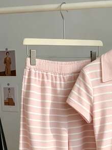 SuriyaCove 夏季服装、女装、女士两件套、新款、时尚两件套、街头风两件套、女士街头风、度假两件套、家居两件套、舒适两件套、宽松清爽两件套、睡衣两件套、条纹套装、女士两件套、休闲套装 - 彩色 - 查看 3
