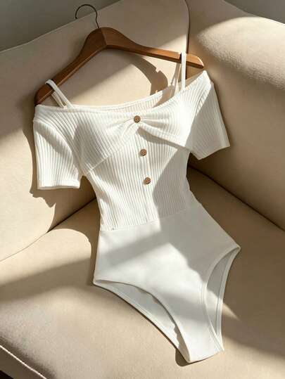 Juhart Plus Size Solid Color Minimalist Casual Bodysuit