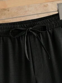 HIMLAND Men's Woven Casual Daily Young Business Solid Color Pants - Black - View 4