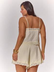 MUSERA Plus Size Lace Trim Textured Cami Top Only Spring Summer Vacation Holiday Casual Elegant Everyday Cute Party White - Yellow - View 4