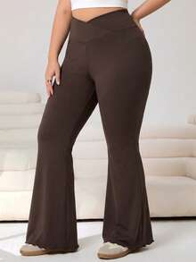 Solflare Pantalones acampanados de unicolor casuales para mujer de talla grande - Marrón Chocolate - Ver 5