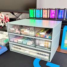 可堆叠塑料收纳抽屉整理盒，桌面化妆品及文具收纳盒，家用卧室梳妆台收纳盒，多层自由组合收纳盒，适用于家庭办公室卧室，长 6.5 英寸 x 宽 8.9 英寸 x 高 5.1 英寸 - 彩色 - 查看 11