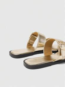 Sleekvia Ladies Comfortable Flat Wear-Resistant Versatile Metal Outdoor Flip-Flops Slippers - Gold - View 9